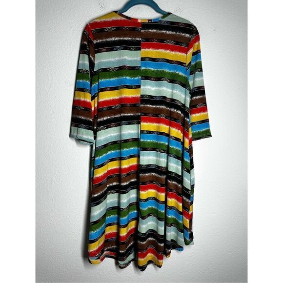 L&B Lucky & Blessed Rainbow Aztec Pattern Striped High Low Slinky Dress Sz S - Picture 3 of 13